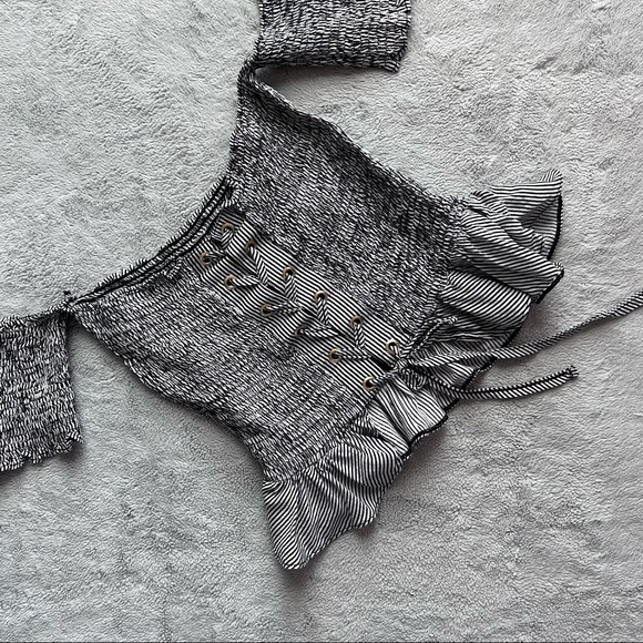 Peixoto Other - Peixoto Nina Off Shoulder Smocked Lace-Up Bikini Swim Ruffle Top Ricky Stripe